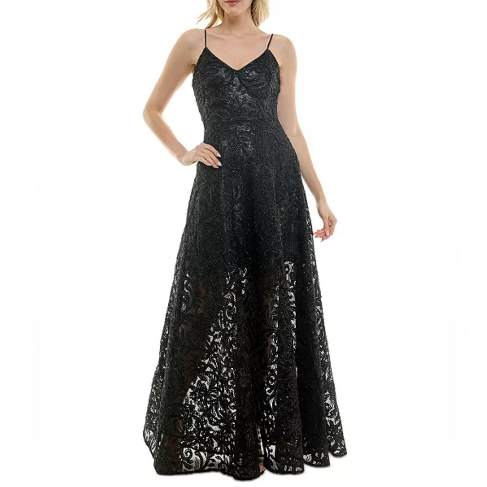 Taylor Women's V-Neck Sleeveless Embellished Lace Gown size 14